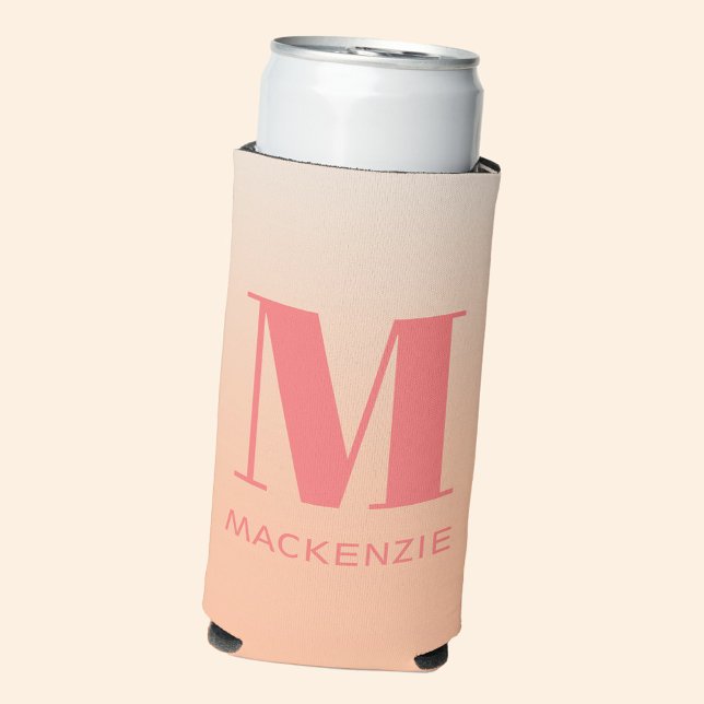 Moderne Monogramm Anfangsname Peach Gradient Selters Dosenkühler (Modern monogram initial name peach gradient selzer can cooler)