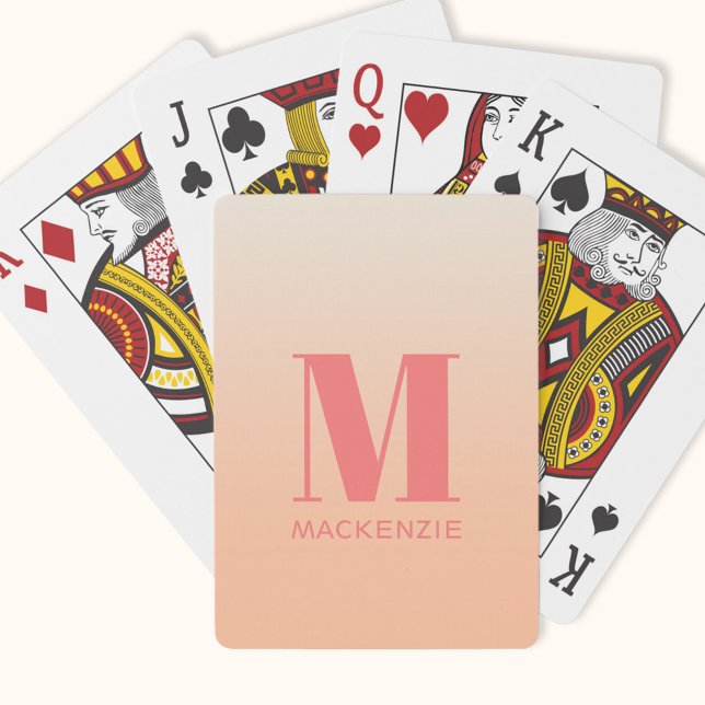Moderne Monogramm Anfangsname Peach Gradient Spielkarten (Modern monogram initial name peach gradient personalized playing cards)
