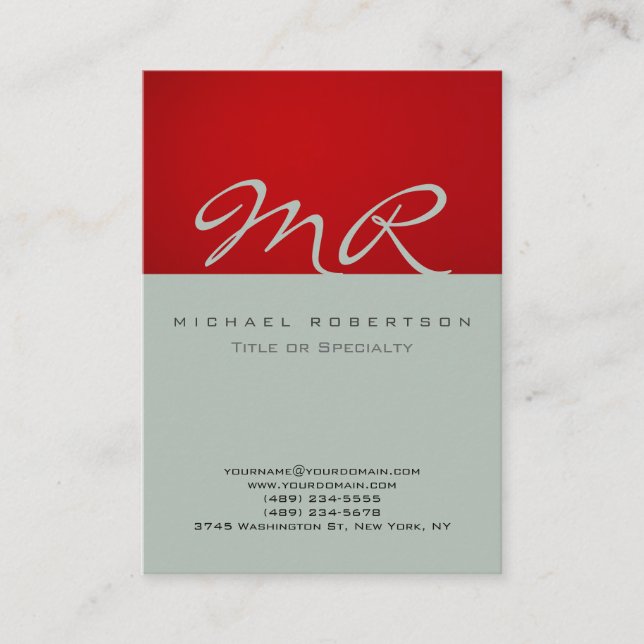 Moderne Monogramm-Asche-Graue rote Visitenkarte (Vorderseite)