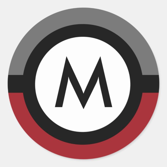 Moderne Monogramm-Aufkleber - Schwarz/Rot/Grau Runder Aufkleber (Vorderseite)