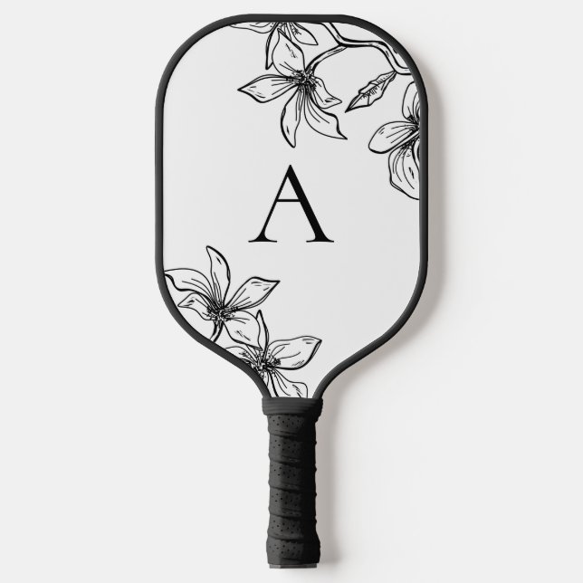 Moderne Monogramm aus Schwarz und Weiß Pickleball Schläger (Vorderseite)