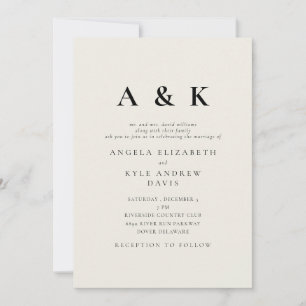 Moderne Monogramm Beige Hochzeit Einladung