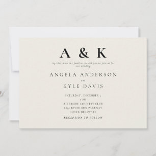 Moderne Monogramm-Beige-Hochzeit ohne Eltern Horiz Einladung