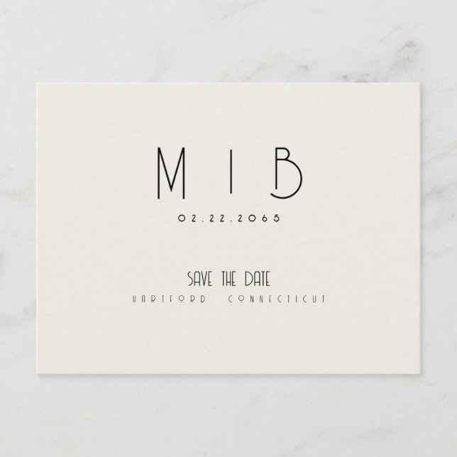 Moderne Monogramm-Beige Save the Date Postkarte (Vorderseite)