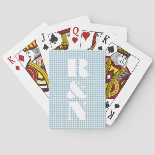 Moderne Monogramm Blaue Gingham Hochzeitsgunst Spielkarten
