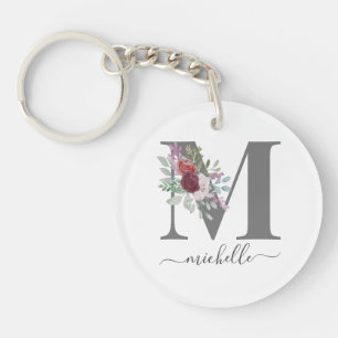 Moderne Monogramm-Blumeninitiale Name Schlüsselanhänger