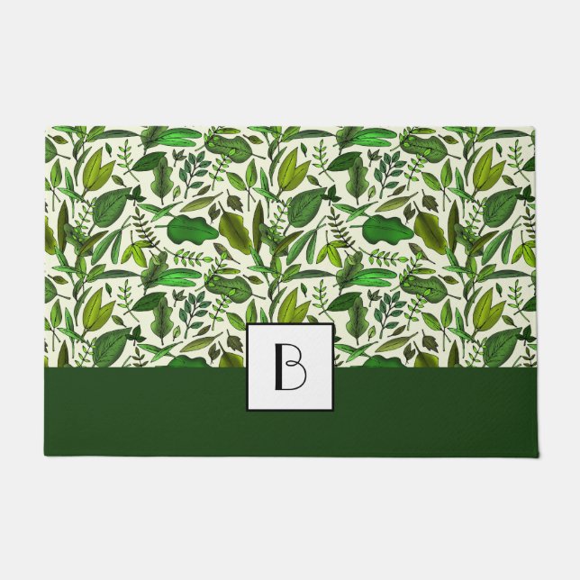 Moderne Monogramm Botanische Blätter Muster Fußmatte (Vorderseite)