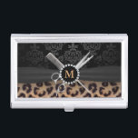 Moderne Monogramm Elegante Leopard Druckhaar-Styli Visitenkarten Dose<br><div class="desc">Moderne Monogram Elegant Leopard Print Hair Stylist Business Card Holder.</div>