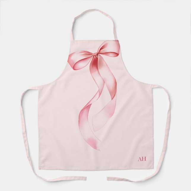 Moderne Monogramm Elegante Rosa Wasserfarbe Schlei Schürze (Vorderseite)
