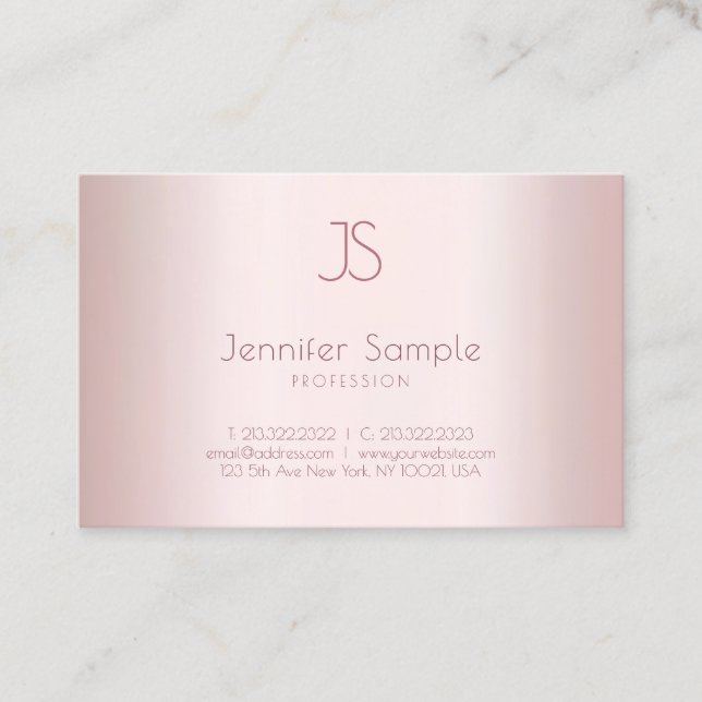 Moderne Monogramm Elegante Rose Gold Color Minimal Visitenkarte (Vorderseite)