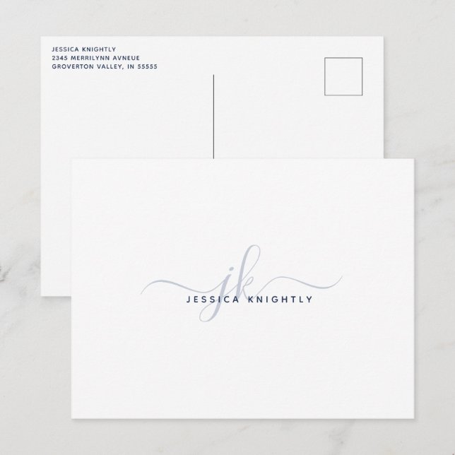 Moderne Monogramm Elegante Schrift Initialen Marin Postkarte (Vorne/Hinten)