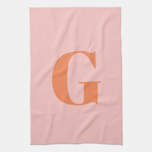 Moderne Monogramm Erstpastel Rosa und Orange  Geschirrtuch