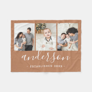 Moderne Monogramm-Familie 3 FotoCollage Fleecedecke