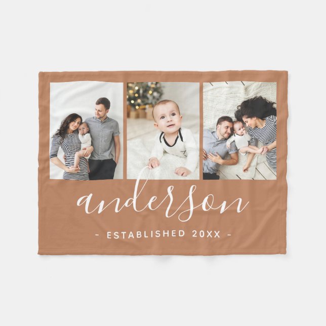 Moderne Monogramm-Familie 3 FotoCollage Fleecedecke (Vorderseite (Horizontal))
