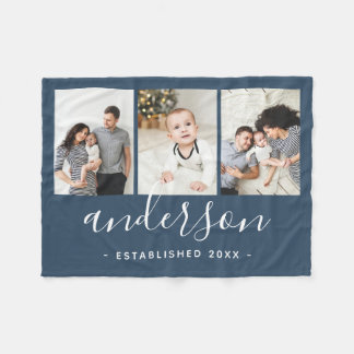 Moderne Monogramm-Familie 3 FotoCollage Fleecedecke