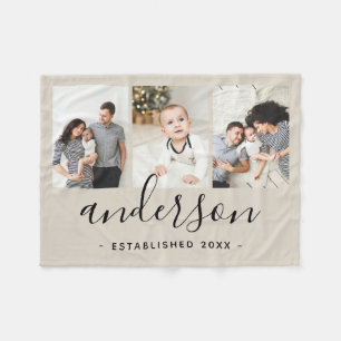 Moderne Monogramm-Familie 3 FotoCollage Fleecedecke