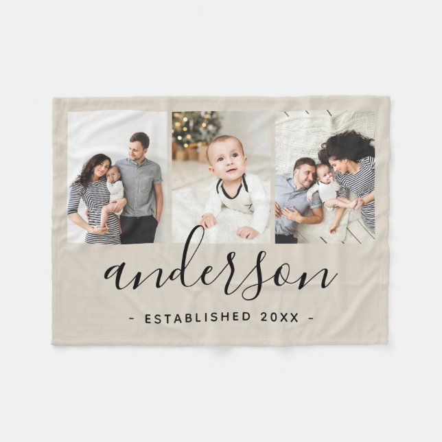 Moderne Monogramm-Familie 3 FotoCollage Fleecedecke (Vorderseite (Horizontal))
