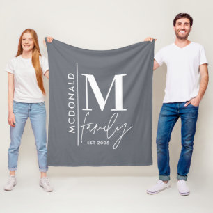 Moderne Monogramm-Familie Marine grau stilvoll pas Fleecedecke