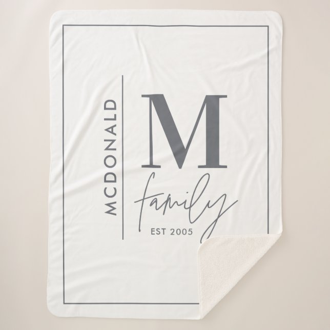 Moderne Monogramm-Familie Marine grau stylisch Sherpadecke (Vorderseite)