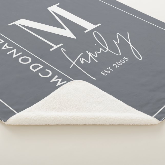 Moderne Monogramm-Familie Marine grau stylisch Sherpadecke (3/4)