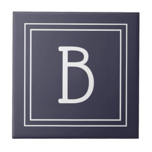 Moderne Monogramm-Familieninitiale Blau & Weiß Fliese
