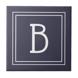 Moderne Monogramm-Familieninitiale Blau & Weiß Fliese