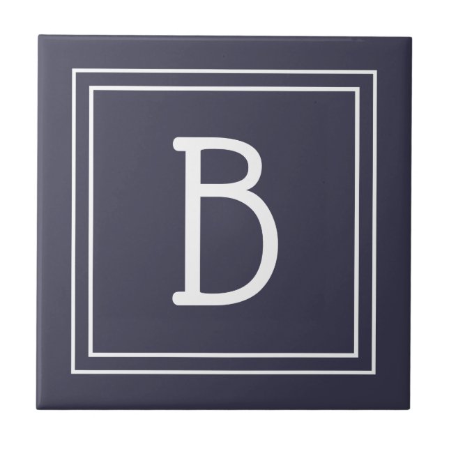 Moderne Monogramm-Familieninitiale Blau & Weiß Fliese (Vorderseite)