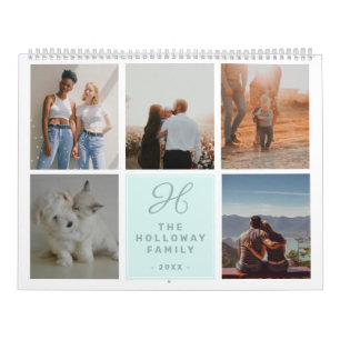 Moderne Monogramm-Familienname aquamarin 17 Foto C Kalender