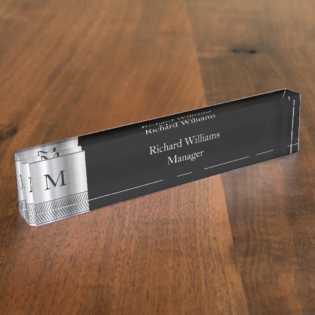 Moderne Monogramm-Führungskraft Namensplakette (Seite)