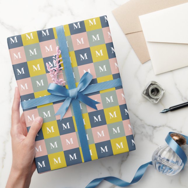 Moderne Monogramm-Geometrie-Farbbblock Geschenkpapier (Schenken)