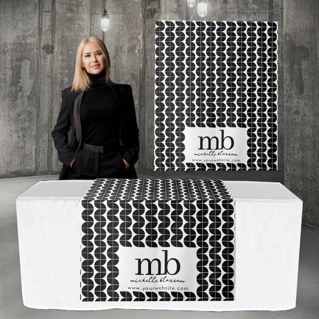 Moderne Monogramm-Geschäftstisch-Läufer-Banner Wei Wandteppich (Modern Monogram Business Table Runner Banner White Tapestry)