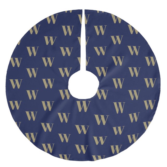 Moderne monogramm Gold Marine Blau erste benutzerd Polyester Weihnachtsbaumdecke (Vorderseite)
