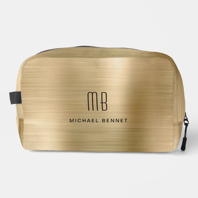 Moderne Monogramm Gold Waschbeutel (Vorderseite)