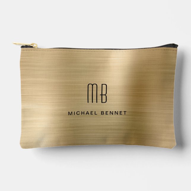 Moderne Monogramm Gold Zubehörtasche (Vorderseite)