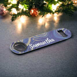 Moderne monogramm goldene Glitzer Marmor blau Speed Flaschenöffner