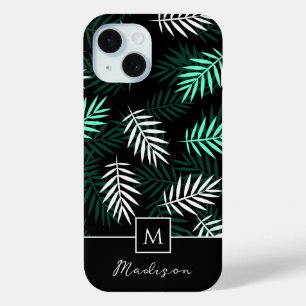 Moderne Monogramm Grün Blätter Muster Case-Mate iPhone Hülle