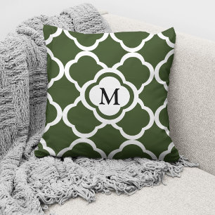 Moderne Monogramm Grün Muster Kissen