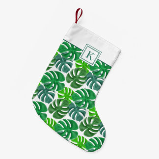 Moderne Monogramm-Grüne Botanische Palmwedel Kleiner Weihnachtsstrumpf
