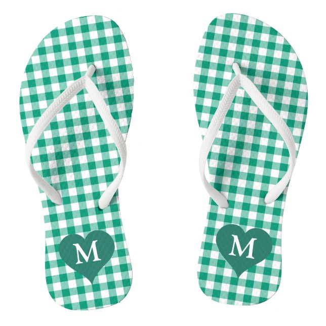 Moderne Monogramm-Grüne Häkchen Flip Flops (Fußbett)