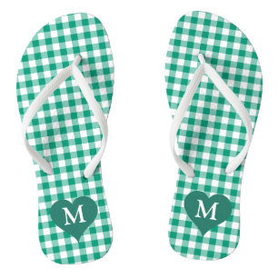 Moderne monogramm-grüne Karos Flip Flops