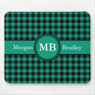 Moderne Monogramm-Grünkaromuster Mousepad