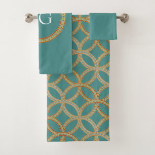 Moderne Monogramm-Handtuchgarnitur l Kreis-Muster Badhandtuch Set