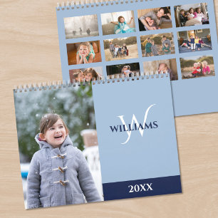 Moderne Monogramm Hellblau Foto Kalender