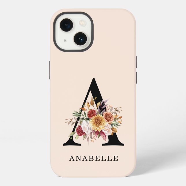 Moderne Monogramm Herbst Wasserfarbe Flora iPhone Hülle (Rückseite)