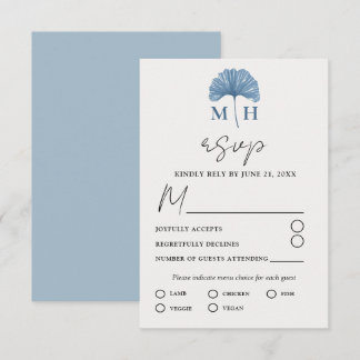Moderne Monogramm-Hochzeit in Staubblau RSVP Karte