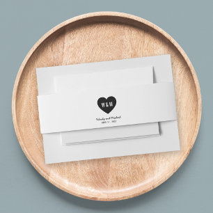 Moderne Monogramm-Hochzeit mit Herz Einladungsbanderole