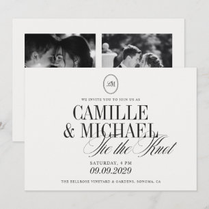 Moderne Monogramm-Hochzeit Tie The Knot 2 Foto-Hoc Einladung
