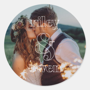 Moderne Monogramm-Hochzeits-Engagement-Foto Runder Aufkleber