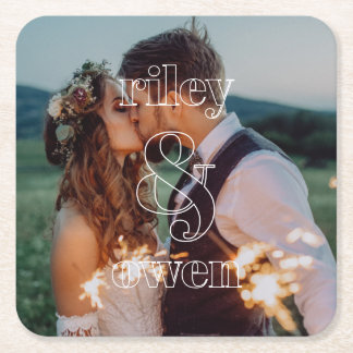 Moderne Monogramm-Hochzeits-Engagement-Foto vom Pa Rechteckiger Pappuntersetzer