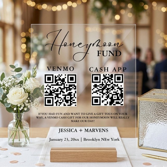 Moderne Monogramm-Hochzeits-Flitterwochen-Fonds QR Acrylschild (Von Creator hochgeladen)